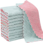 Rachan 11Pack Kitchen Dish Cloths, Reusable Dish Towels, Nonstick Oil Washable Fast Drying, Super Absorbent Coral Velvet Cleaning Cloths for Cleaning Tableware, Kitchen, Bathroom (Pink-green10 x 6")