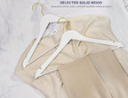 Amber Home 30 Pack White Wooden Coat Hangers with Gold Hook, White Wood Suit Hangers with Non-Slip Pant Bar, Clothes Hangers for Closet Organization, Shirts, Jackets, Dresses and Pants (White+Gold,30)