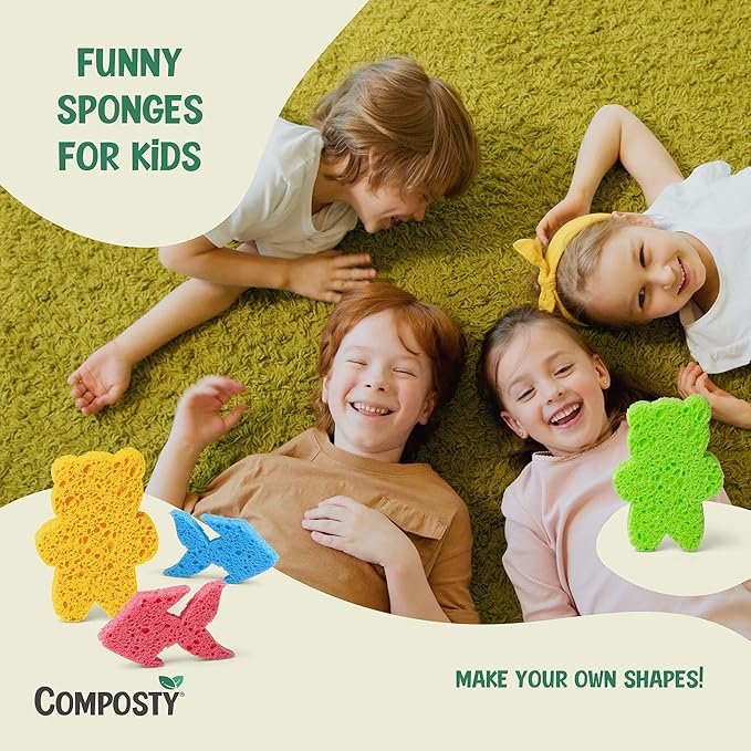 Pop-Up Compostable Sponges 12-Pack – Eco-Friendly Biodegradable Cellulose Kitchen Sponges (Plastic-Free, Non-Scratch, Compressed & Expanding) for Dishes, Kitchen & Bathroom by Award Winning Composty