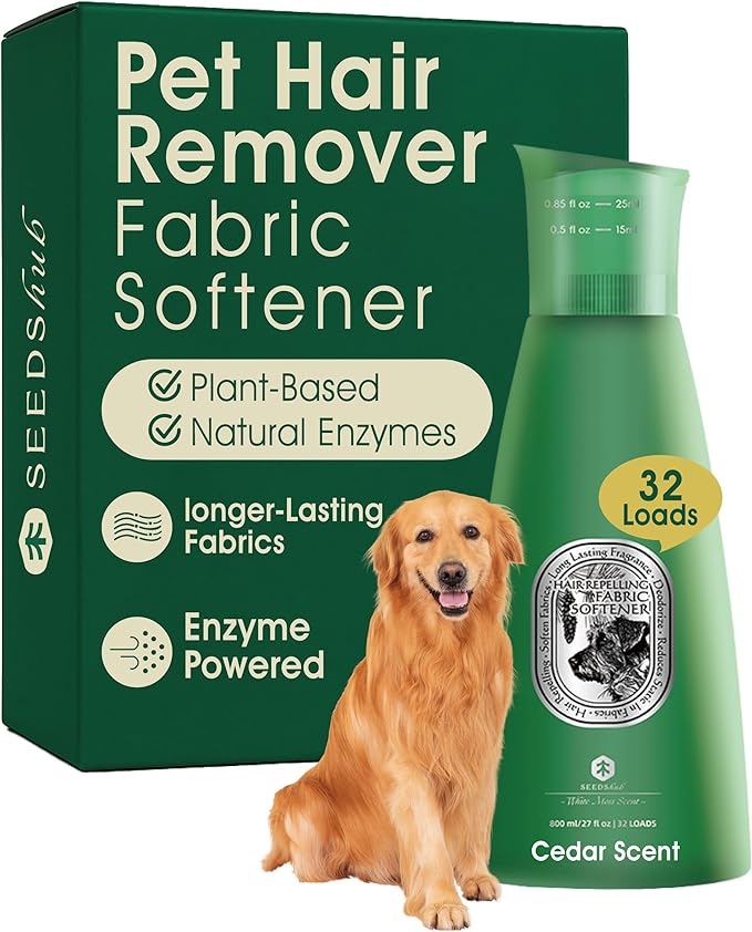 Pet Hair Remover for Laundry, Fabric Softener with Natural Enzymes, Plant-Based, Non Toxic, Removes Stain, Residue & Odors, Cedar Scent, 32 Loads