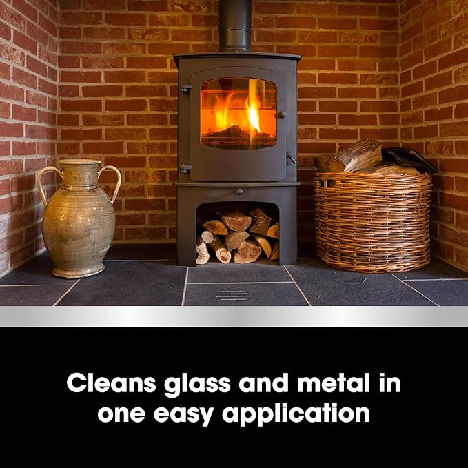 Furniture Clinic Stove Care Kit – Clean & Restore Log Burners, Grates, & Fireplaces | Removes Soot & Dirt | One Bottle Glass & Metal Cleaner + Stove Polish | 500ml / 17 Fl Oz Each Bottle