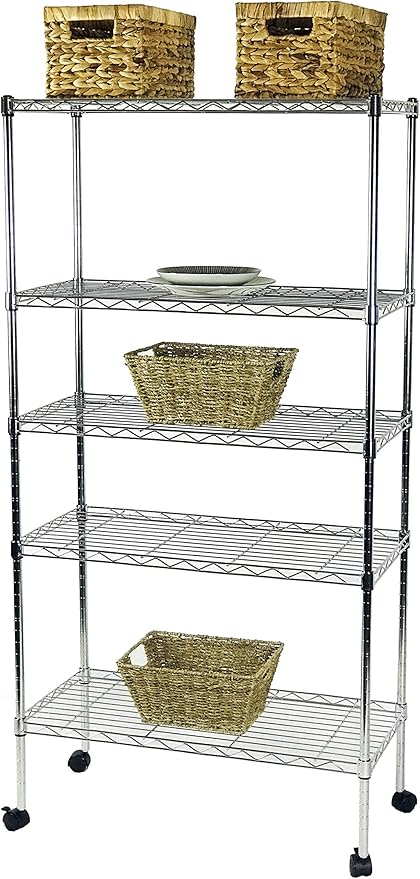 Displays By Jack 5 Tier Heavy Duty Wire Shelving Unit Storage Rack for Products Plant Pantry, Garage, Laundry Racks Durable Shelf Organizer Shelves Stand 14" W x 30" L x 60" H, Chrome