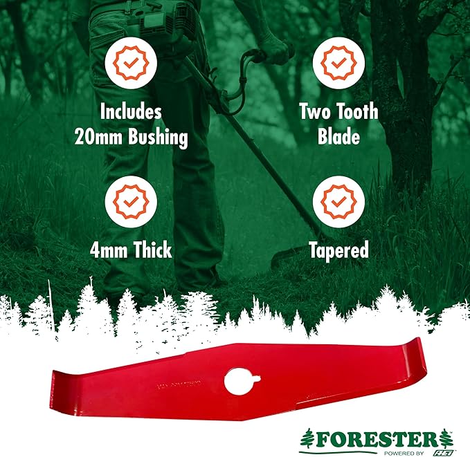 FORESTER 12" Universal Mulching Blade - Brush Cutter Blade for Weedeater | Tapered Steel Brushcutter Attachment | Fits 1" and 20mm Arbor
