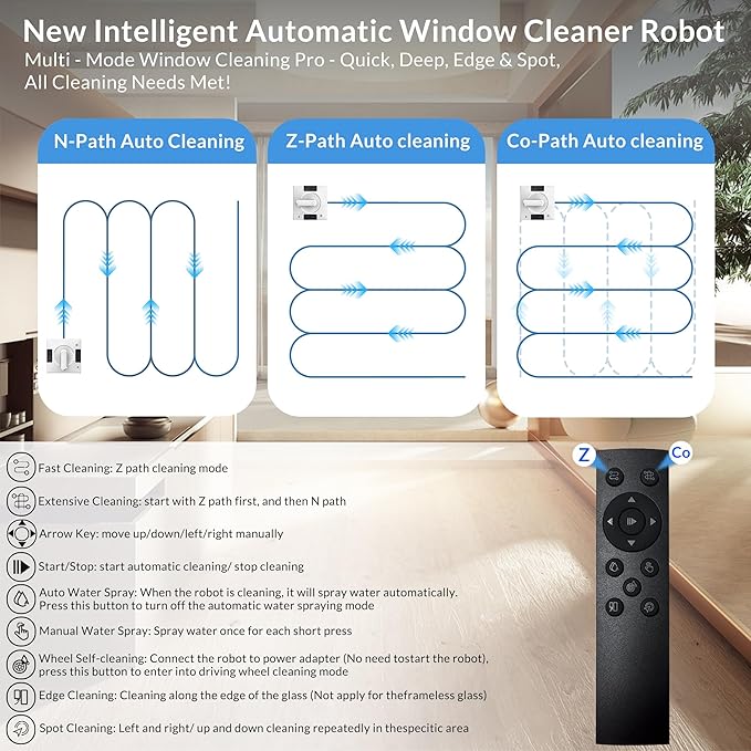 Smart Window Cleaning Robot With Dual Water Spray,3800pa Suction, Multiple Anti - Fall Protection,AI Path Planning,App & Remote Control,Ideal Window Washer Robot For High-Rise Windows And Glass Doors