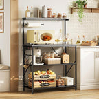Huuger 4-Tier Bakers Rack with Reversible Power Outlet, 31.5 Inch Microwave Stand, Kitchen Bar, with Top Shelf, 6 S Hooks, Grey