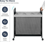 STO STO Laundry Hamper 3 Section, 120L Rolling Laundry Sorter Cart with Removable and Washable Liner Bag, Clothes Hamper with Wheels and Metal Handle for Laundry Room and Bedroom, Gray