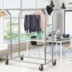 Simple Houseware Heavy Duty Double Rail Clothing Garment Rack, Holds Up to 200 lbs, 43 to 67 Inches Extendable Rod, Chrome
