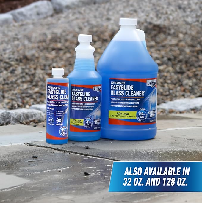 Unger Professional Streak-Free EasyGlide Glass Cleaner Concentrate, 12 oz, Ammonia-Free, Makes 8 Gallons of Solution, Safe for Tinted Windows, LOW-E, Windshields, and Mirrors