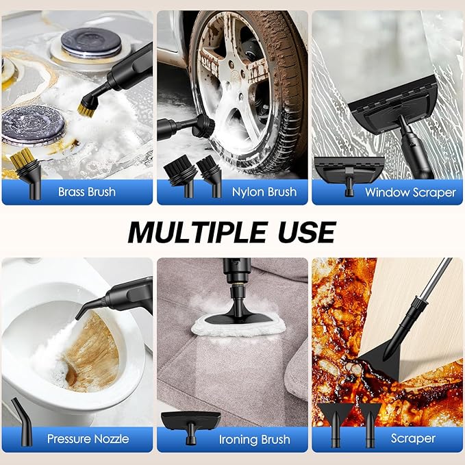 ODSD Steam Cleaner for Home & Car, 3-Level Adjustable Steamer for Cleaning, 15s Heat-Up & 1.6L Large Tank, Handheld Steam Cleaner for Car Detailing, Home, Tile, Grout, Furniture with 15pcs Accessories