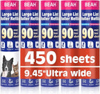 Lint Roller Refills (5 Packs 450 Sheets) Lint Rollers for Pet Hair Extra Sticky Refills,9.45 Inch Pet Hair Remover,Lint Roller Cleaning for Clothes,Furniture and Carpet,Easy to Tear