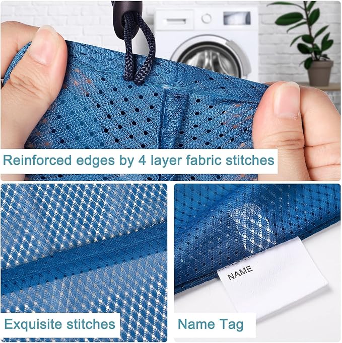 Polecasa Diamond Mesh Laundry Bags, 24 x 36 inches Heavy Duty Mesh Laundry Bag with ID Tag and Drawstring Closure, Large Laundry Hamper Liner, Washable Laundry Bag for Travel, Sports, Dorms (Blue)