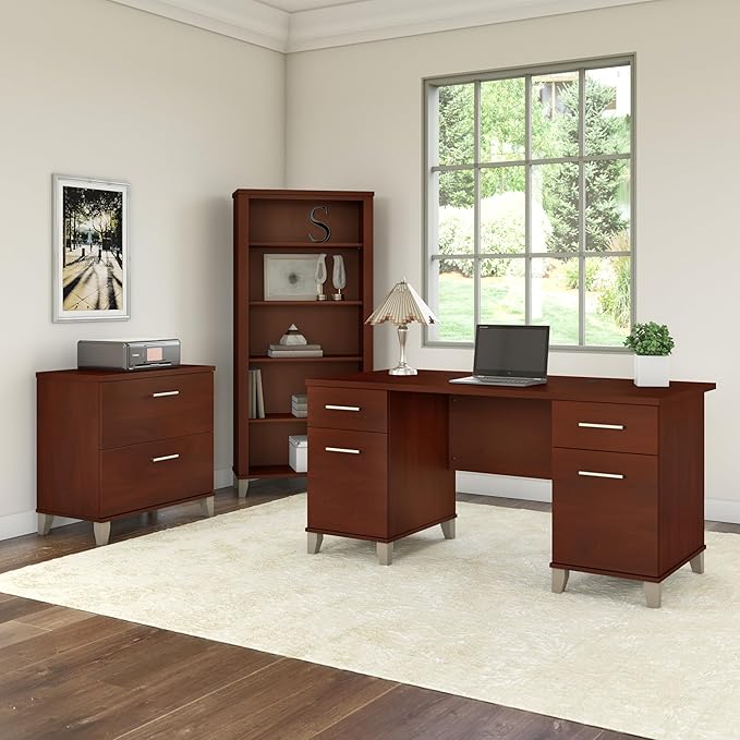 Bush Furniture WC81765 Bookcase, Bookshelf, Large Book Living Room, Home Office, or Entryway, Tall 5 Shelf, Hansen Cherry