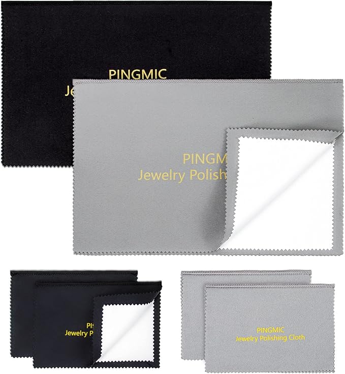 PINGMIC 6 Jewelry Cleaning Cloth, Professional Silver Polishing Cloth for Jewelry Sterling Silver Gold Platinum Copper Diamond, Multi-Layer polishing Cloths (11'' x 14'' * 2 Pcs, 4'' x 8'' *4 Pcs)