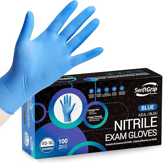 Disposable Nitrile Exam Gloves, Blue, Nitrile Gloves Disposable Latex Free, Medical Gloves, Cleaning Gloves, Food-Safe Rubber Gloves, Powder Free, Non-Sterile, 100-ct Box (Medium)