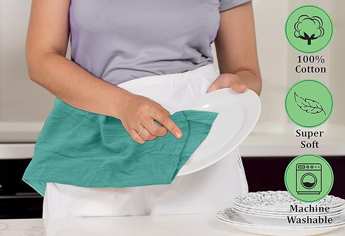 RUVANTI Flour Sack Towels 12 Pack 28 x 28 Inches, Ring Spun 100% Cotton Dish Towel, Machine Washable, Absorbent - Flour Sack Kitchen Towels for Drying and Cleaning - Turquoise