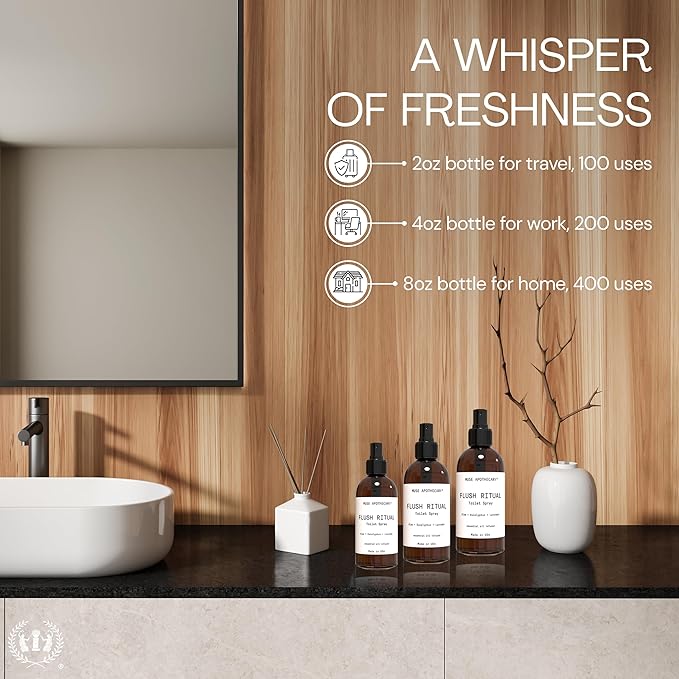 Muse Apothecary Flush Ritual - Aromatic & Refreshing Toilet Spray, Use Before You Go, 4 oz, Infused with Natural Essential Oils - Coconut + Sandalwood