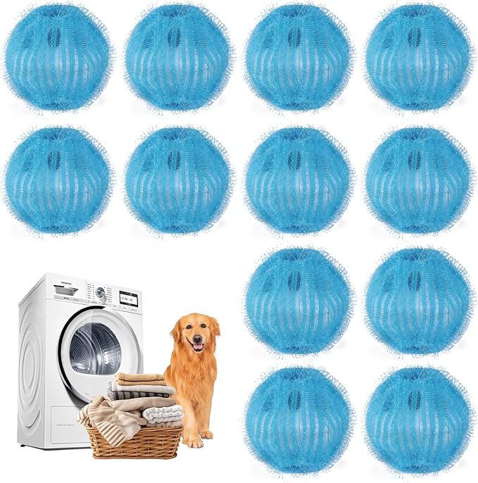 Pet Hair Remover for Laundry - 12Pcs Spring-Coil Nylon Balls – Proven 99% Hair Removal, Reusable Lint Catcher for Washer/Dryer – Dog Cat Fur Remover