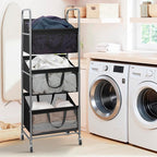 STO STO 3-Tier Vertical Rolling Laundry Hamper with Removable Bags, 120L Stackable Laundry Sorter Basket, Clothes Hamper with Wheels for Small Spaces, Closet, Bedroom, Bathroom, Laundry Room, Black