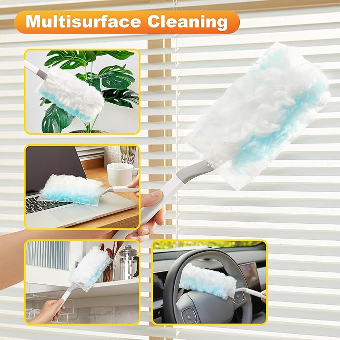 JOYMOOP Disposable Duster for Cleaning, with 1 Handles & 24 Ct Yellow Heavy Duty Refills for Swiffer Feather Duster, Household Cleaning Tool for Electronics, Dusting Furniture, Blinds