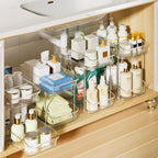 Delamu 4 Pack Bathroom Organizers and Storage, 2 Tier Clear Under Sink Organizer, Pull Out Medicine Cabinet Organizer