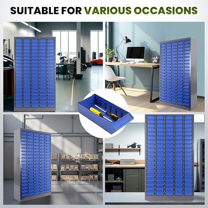 100-Drawer Grey Parts Cabinet, ABS Material Nuts Bolts Screw Nail Bins Tool Storage Cabinet Screw Drawer Organizer, Heavy-Duty Industrial Parts Cabinet for Workshop, Office, Hardware (100 Drawers)