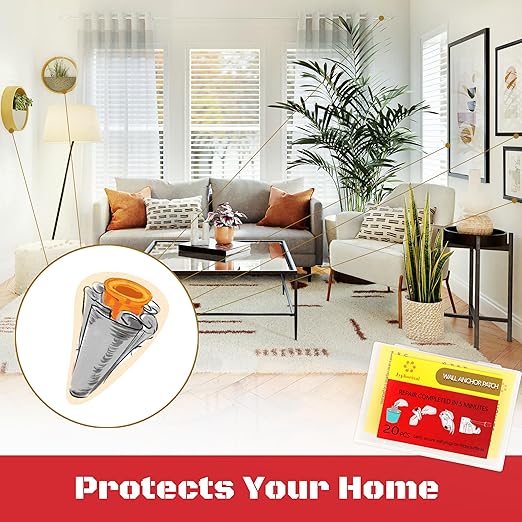 Drywall Anchor Repair Kit,Loose Wall Anchor Fix Patches,Ideal for Drywall and Masonry,Only Wet Can Fix Wall Hole Fast,20 Patches with Anchors and Screws Included.