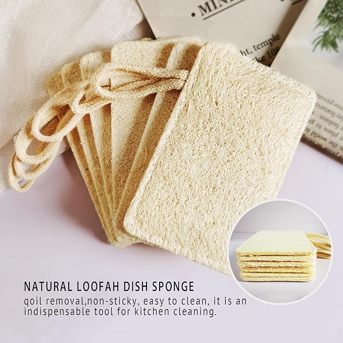 Natural Loofah Kitchen Dish Sponges Scrubber (6Pack), Non-Scratch Scrub Cleaning Sponge, Green Eco-Friendly Plant Fiber Biodegradable Loofah Sponges