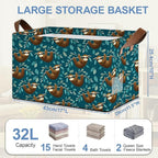 Funny Sloth Storage Baskets,Leaves Foldable Organizer Bin with Handles for Home Living Room Bedroom Closet Box 17x11.5x10Inch
