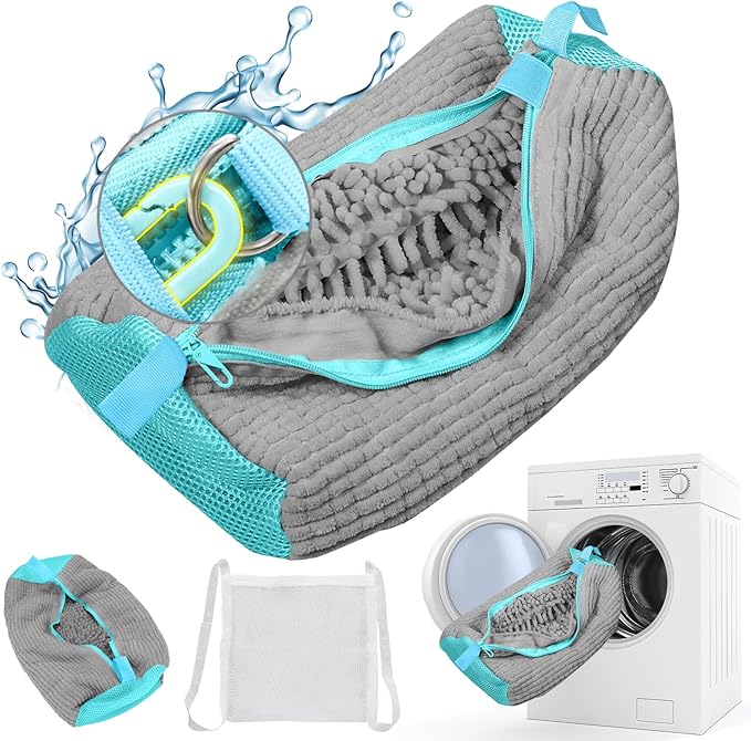 Shoe Washing Machine Bag, XXL Shoe Laundry Bag for Washer and Dryer, Sturdy Zipper with Hook Design, Sneaker Dry Bag Included, Reusable for Sneaker, Tennis, Gray 1 Pack