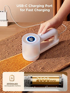 Rechargeable Fabric Shaver, Lint Remover for Clothes, Lint Shaver 6-Leaf Blades, 3-Speeds Lint Shaver with LED Display for Effortless Fuzz & Pill Removal for Clothes, Sweaters, Furniture, White