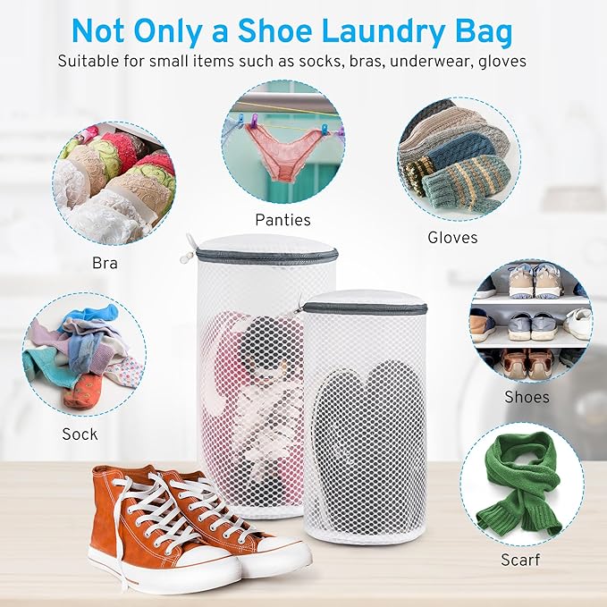 2 Pack 2 Size 120g Honeycomb Shoe Washing Machine Bag, Fabric Shoe Bag with Auto-Lock Zipper, Washing Laundry Bag for Sneaker, Running Shoes, Sock, Bras, Toys