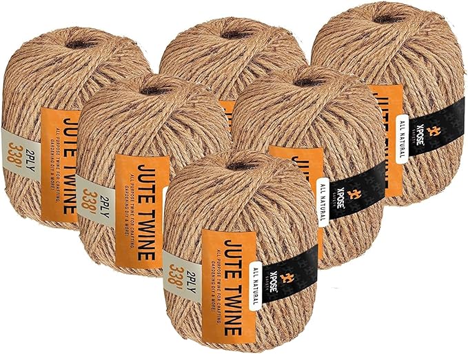 Jute Twine - 2 Ply Brown Roll 338 Feet Natural Jute String for Crafts, Packaging, Wrapping, Decorative Rope Cord for Hanging Ornaments (6 Packs)
