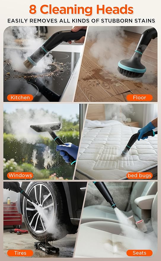 Steam Cleaner for Home, 15s Fast Heat-Up, 6 Level Adjustable Steam, 43oz Big Tanks, 79" Steam Hose, 8 Cleaning Brush Head, 1500W Portable Handheld Steam Cleaner for Cleaning Home, Floor, Wall, Car