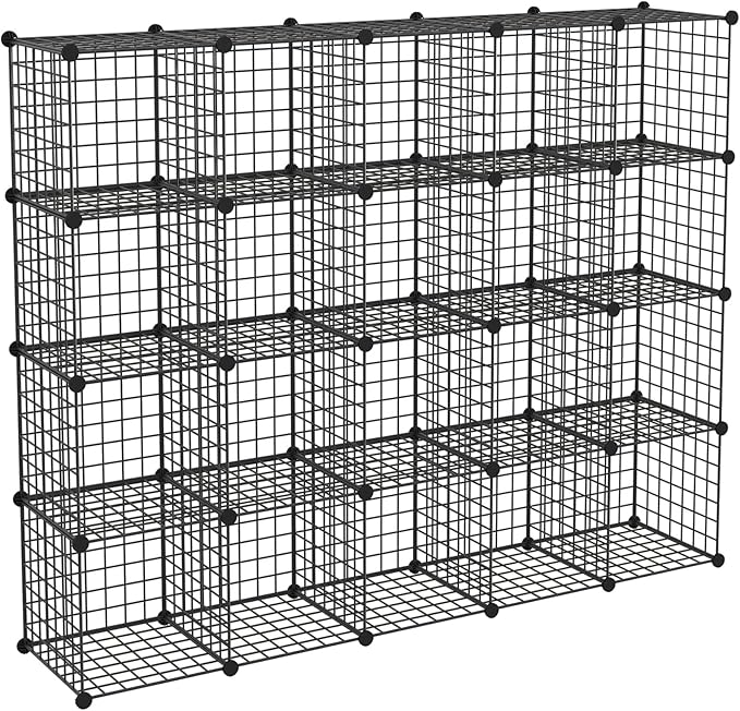 HUBSON Wire Cube Storage Organizer, Book/Toy/Craft/Potted Plants and petCloset Organizers and Storage Shelves, 20-Cube Freely Combinable Metal Grids Storage Shelf,Black Iron