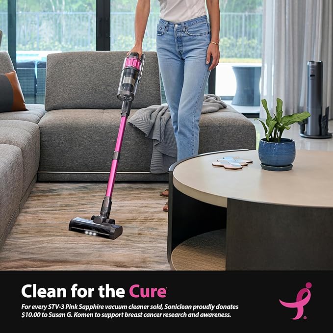 Soniclean STV-3 Cordless Vacuum Cleaner with Auto-Empty Base Station - Clean for The Cure® - Special Edition for Breast Cancer Awareness & Research (Susan G. Komen®)