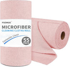 55 Pack Microfiber Cleaning Cloth Roll, Tear Away Reusable Towels, 11" X 9", Ultra Absorbent & Lint Free Microfiber Cloth for Cleaning Cars, Kitchen, Window, Home and Shop (Pink, 9"X11"-55PK)