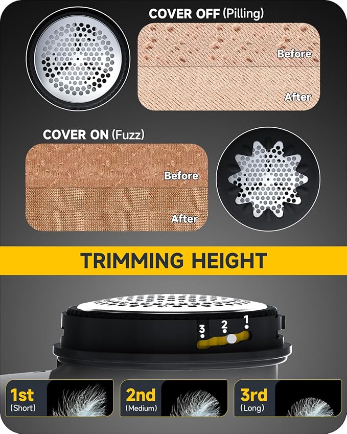 Fabric Shaver Lint Remover, Sweater Shaver to Remove Pilling, Lint Shaver with 2-Speed Power Adjustment, Fuzz Shaver for Clothes Balls-Battery Operated Black