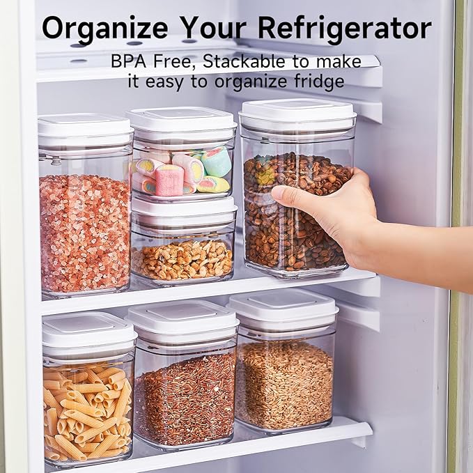 Pop Top Food Storage Container Set | 6Pcs Airtight Cereal Storage Organizer Canisters with Pop Lids, BPA-Free, Vacuum Seal & One-button Opening, Stackable Pantry Containers for Dry Food Storage