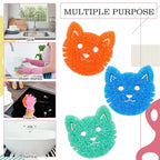 3 Pcs Dual Sided Scrub Sponge Multi Functional Cute Temperature Sensitive Non Scratch Dish Sponge for Washing Dishes Kitchen Bathroom (Cat,Green, Orange, Blue)