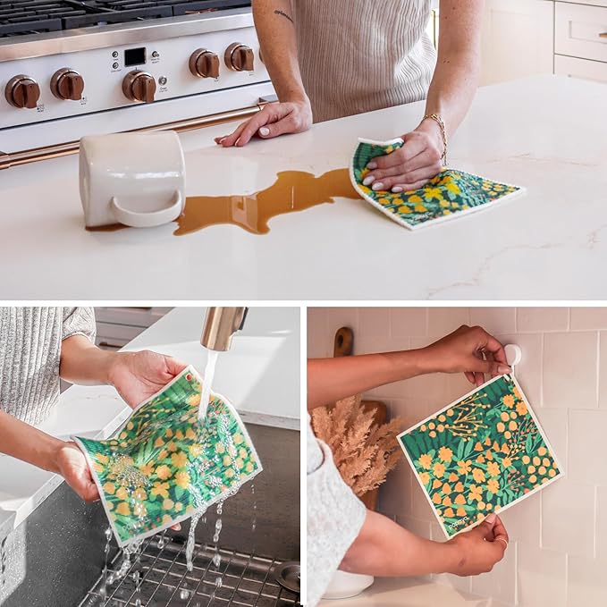 Papaya Reusable Paper Towels 2-Pack - 2 Sheets + 1 Hooks, Quick Drying, No Odor, 1 Sheet Replaces 17 Rolls, Washable Kitchen Cloth, Sustainable Dish Sponge, Eco Friendly Gift