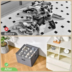 INSTY 2 Pack Shoe Organizer for Closet,Fits up to 32 Pairs,Adjustable Dividers for Shoe Storage,Fabric Shoe Storage Bins with Clear Cover,Grey
