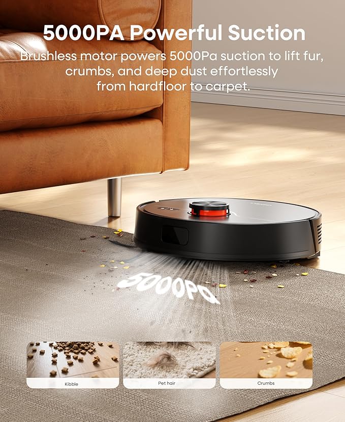 Robot Vacuum and Mop Combo,Lidar Navigation Robotic Vacuum Cleaner with 3.5L Self Emptying Station,5000Pa Vacuum Robot,180mins Runtime,No-Go&No-Mop Zones,App/Alexa/Remote Control,UR3