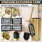 Gold Toilet Brush with Square Holder - Toilet Brush and Holder Set Gold, Stainless Steel Handle with Splash Shield, Replaceable Head and Removable Inner Cup - Freestanding Bathroom Toilet Cleaning Set