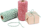 Benvo Pack of 2 Green White Cotton Twine and Red White Packing String Christmas Xmas Twine Rope Ribbon Cord for Baking, Butchers, DIY Crafts Wrapping Ornaments Hanging 656 ft Long