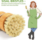 SUBEKYU Bamboo Dish Brush Set with Soap Holder, Wooden Dish Scrubber with Soap Dispenser, Natural Kitchen Scrub Brush, Washing Pot/Pans/Cast Iron, 2 Pack, Sisal + Coconut Palm Bristles