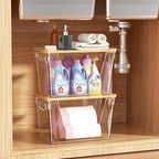 2 Pack Stackable Storage Trash Bag Holder with Bamboo Top, Large Garbage Trash Bag Dispenser, laundry room organization, Kitchen Pantry Organizer Storage for Onion, Potato, Snack