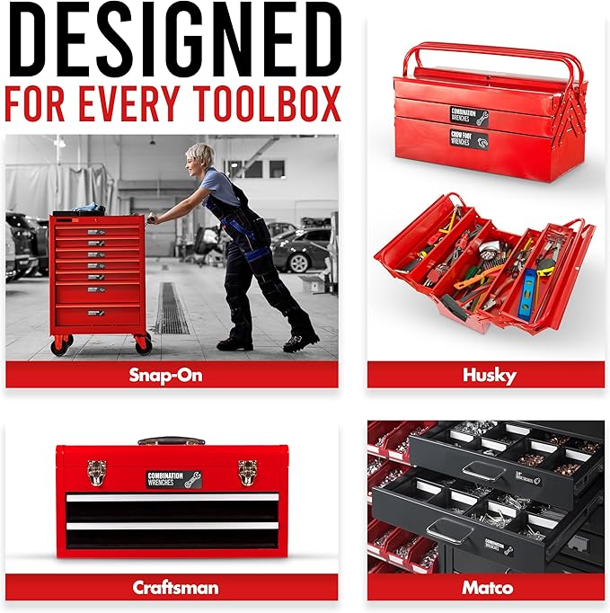 Toolbox Organization Magnetic Labels-80 Large Tool Chest Organizer Labels-Strong Magnets-Fits All Brands of Steel Tool Box Drawers(Black 3.125x1.0 in)