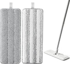JOYMOOP Mop Replacement Pads, Reusable Microfiber Mop Pads for 13-inch Flat Mop and Mop Bucket Set, Pack of 2 Refills - Grey and Stripe