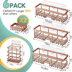 Veken Shower Caddy 6-Pack, No Drilling & Rustproof, Waterproof Adhesive Shelves Rack with Soap Holder, Large Capacity Bathroom Organizers and Storage, Wall-Mounted Kitchen & Home Decor, Rose Gold