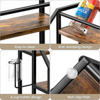 Coffee Syrup Rack Organizer, Spice Racks, Syrup Bottle Holder Stand for Coffee Bar, 3-Tier 12 Bottles Storage Shelves for Syrup, Wine, Dressing for Kitchen Countertop, Rustic Brown & Black